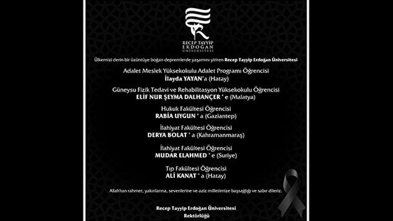 RTEÜ'de Öğrenim Gören 6 Kişi Depremde Hayatını Kaybetti