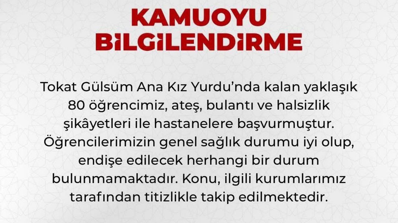 Tokat’ta 80 Kız Öğrenci Ateş Ve Bulantı Şikayetleriyle Hastanelere Başvurdu