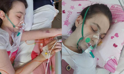 Rize'de Kalp Nakli Bekleyen Esila'nın 'Bağış' Temalı Resmi Hastane Duvarında
