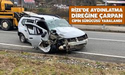 Rize’de Aydınlatma Direğine Çarpan Cipin Sürücüsü Yaralandı