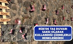 Rize'de Taş Duvarı Saksı Olarak Kullandığı Çizmelerle Renklendirdi