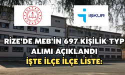 Rize’de MEB’in 697 kişilik TYP Alımında İlçe İlçe Liste: