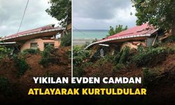 Rize'de yıkılan evden camdan atlayarak kurtuldular