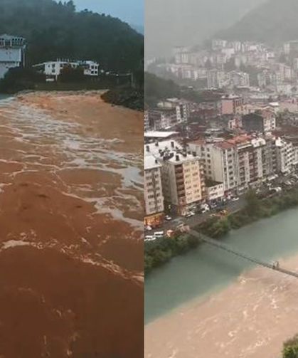 Artvin'de Taşan Dereler Çoruh Nehriyle Böyle Buluştu