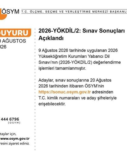 2026-YÖKDİL/2 sonuçları açıklandı