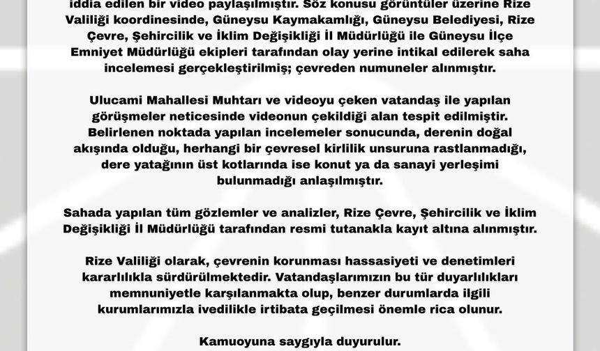 Rize'de rengi kırmızıya dönen derede inceleme