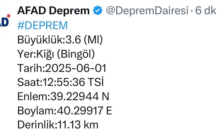 Bingöl’de Bir Deprem Daha