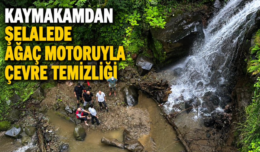 Rize'de Kaymakamdan Şelalede Ağaç Motoruyla Çevre Temizliği