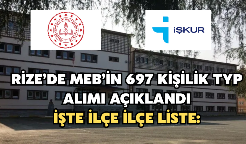 Rize’de MEB’in 697 kişilik TYP Alımında İlçe İlçe Liste: