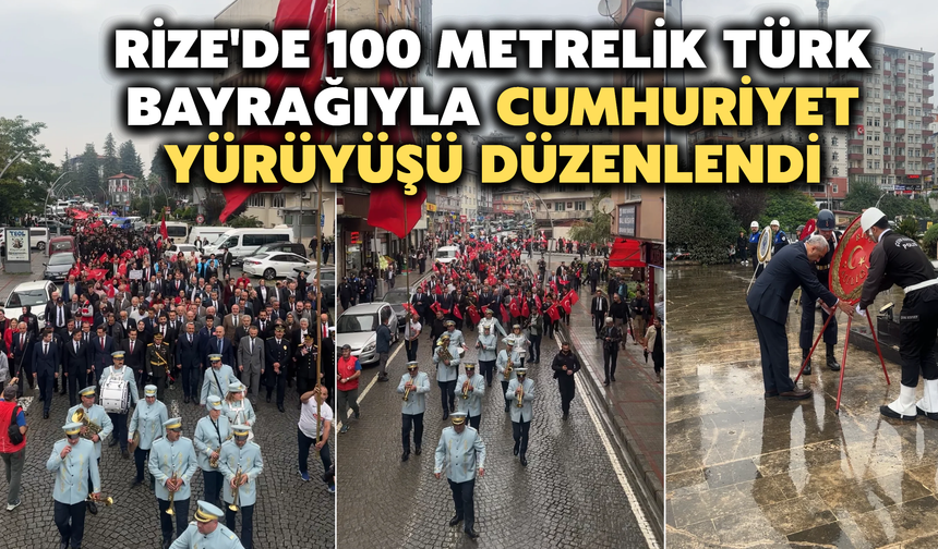 Rize'de 100 Metrelik Türk Bayrağıyla Cumhuriyet Yürüyüşü Düzenlendi