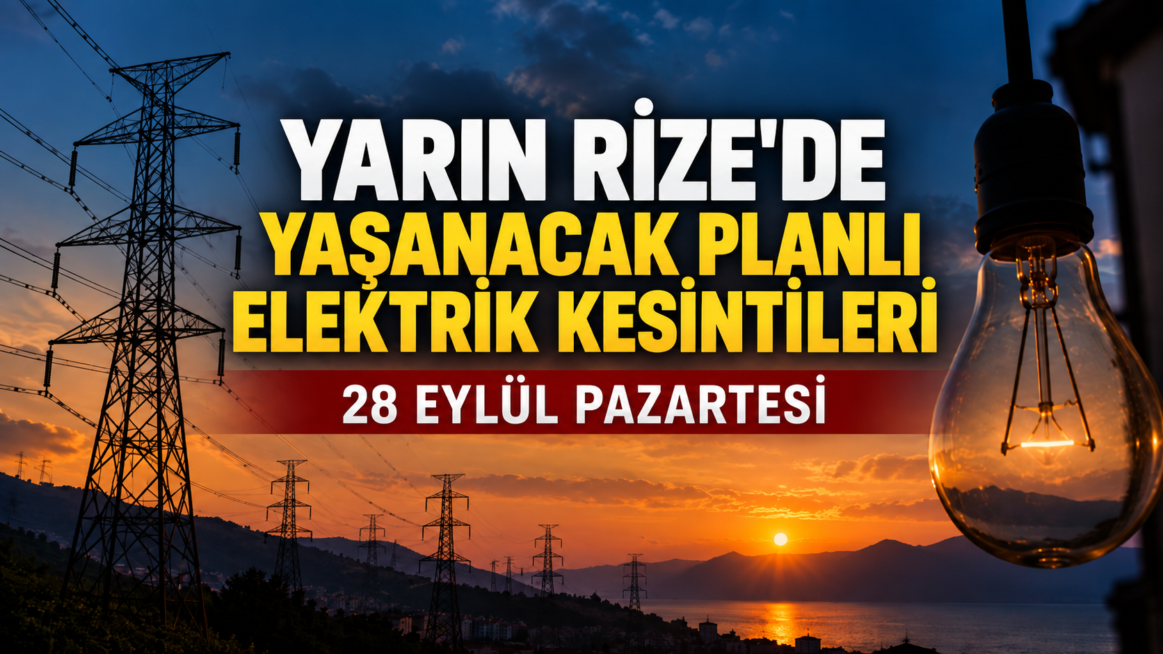 Rize'de Yarın (28 Eylül Pazartesi) Planlı Elektrik Kesintileri